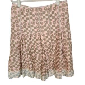 REISS Womens 10 Pink Tan Geometric Print Lined Pleated Mini Skirt Casual Party